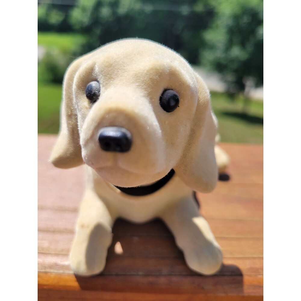 Vintage Flocked Labrador Yellow Retriever Bobble Head Figurine Dog 5"